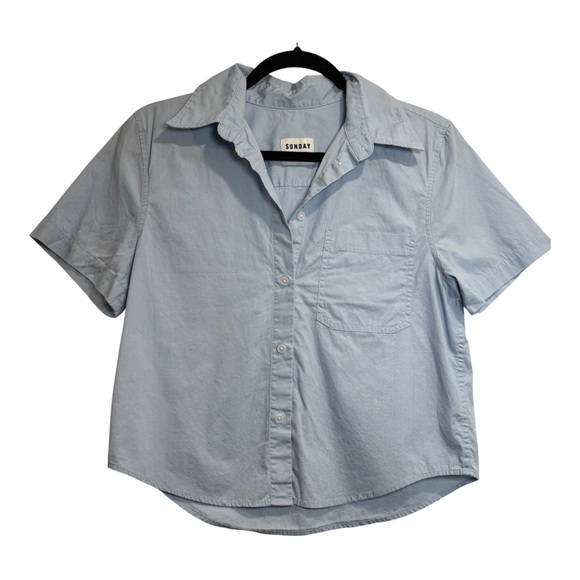 Sunday Tops - Sunday Best Aritzia Small Light Blue Cropped Button Down Shirt Short Sleeve Top